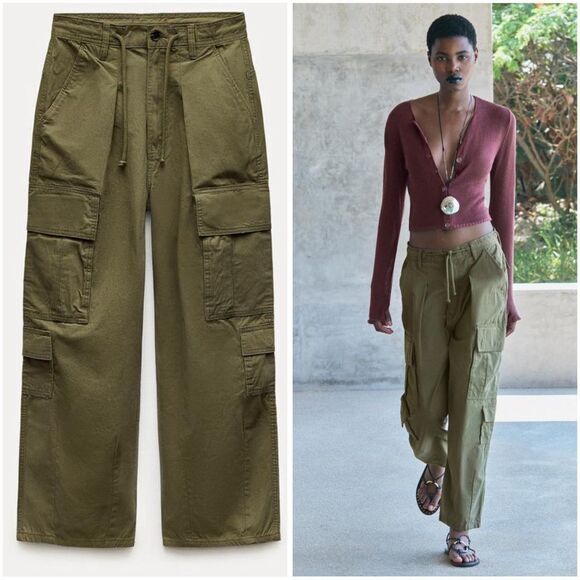 ZARA LOOSE FIT CARGO PANTS ZW COLLECTION - Picture 1 of 13